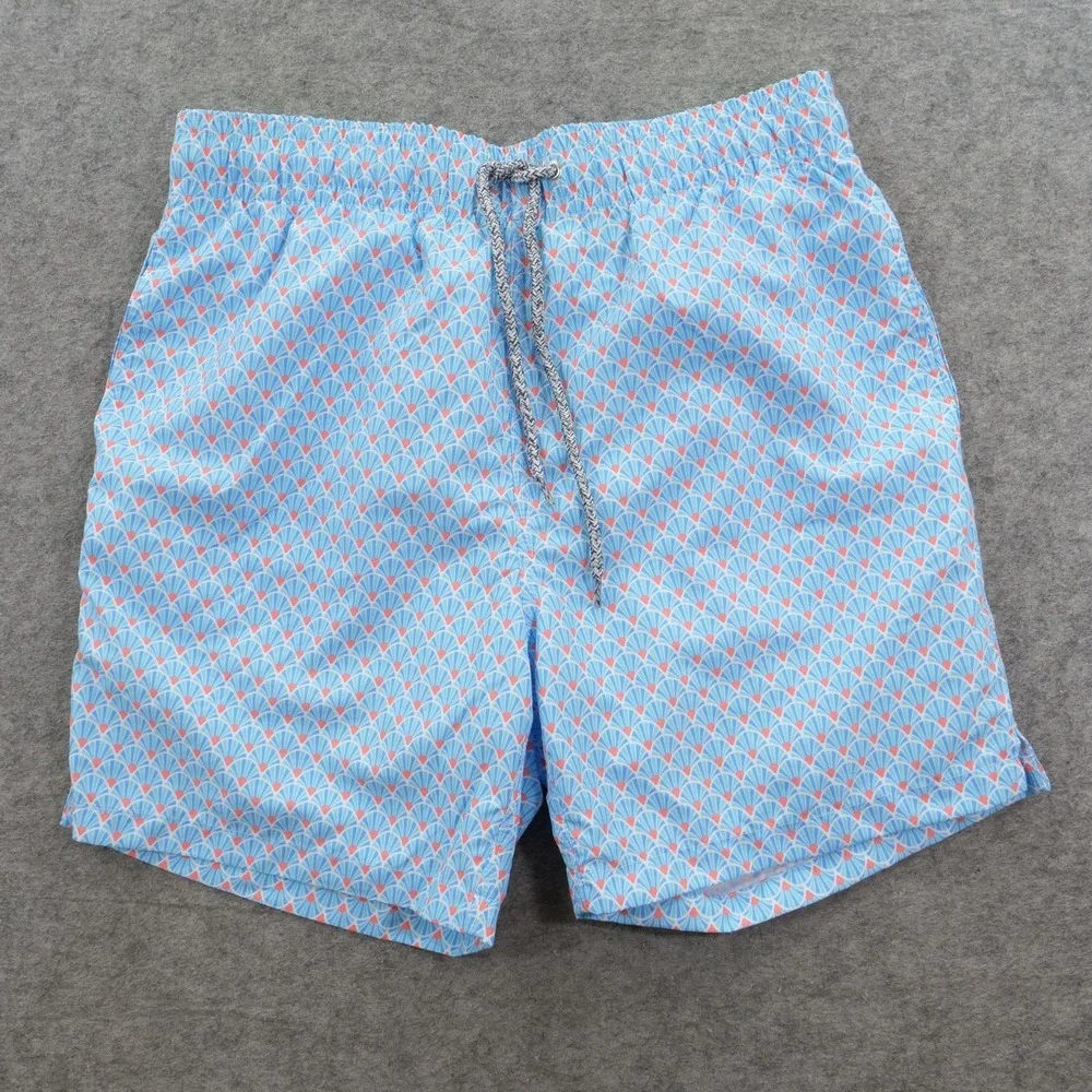 Michaels Swim Trunks Mens Small Light Blue Scallop Fan Print Board Shorts New